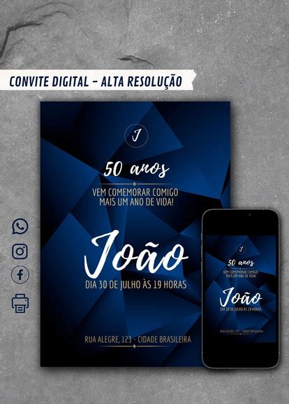 Convite Digital De Aniversario Masculino Azul E Branco Elo7