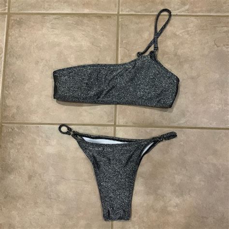 Swim Silver Shiny Bikini Set Poshmark