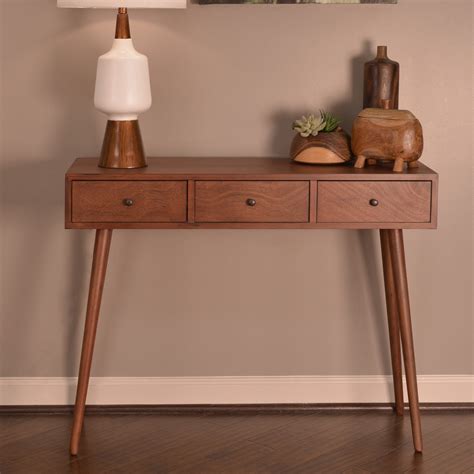 Decor Therapy Mid Century 3 Drawer Wood Console Table Mid Century