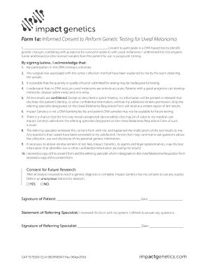 Fillable Online 1a UM Test Informed Consent Form Impact Genetics Inc