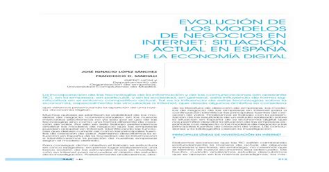 EvoluciÓn De Los Modelos De Negocios En · La Situación En España De La Economía Digital