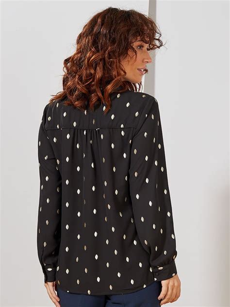 Blouse col lavallière noir feuilles Kiabi 15 00