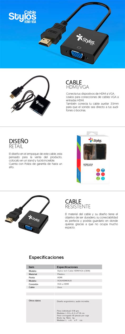 Adaptador Stylos STACHV1B HDMI Macho VGA Hembra Negro STACHV1B