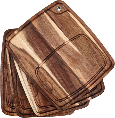 Uiifan 4 Pcs Steak Plates With Juice Channel Wooden Steak