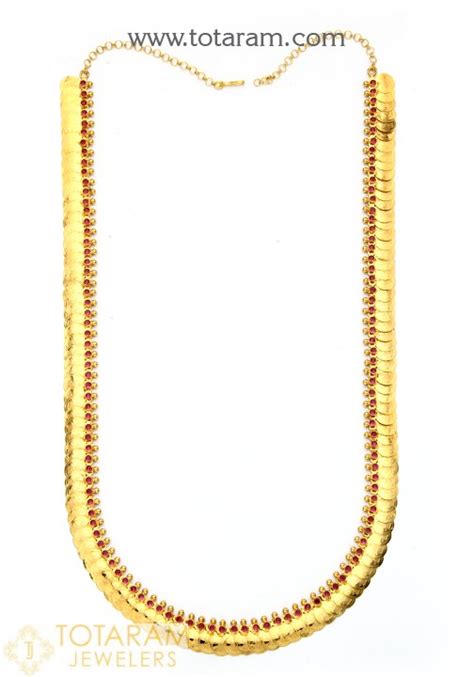 K Gold Lakshmi Kasu Mala Long Kasulaperu With Red Stones