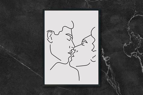 Gay Couple Kissing Print Minimal Nude Line Drawing Wall Art Printable