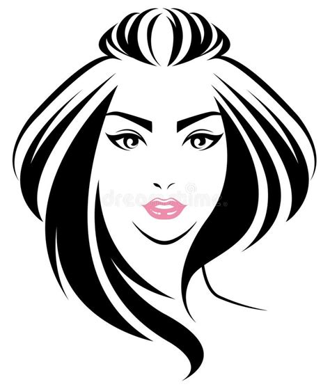 Women Long Hair Style Icon Logo Women Face On White Background Stock