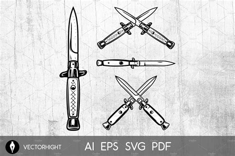 Set of flick knives. Design element | Graphic Objects ~ Creative Market