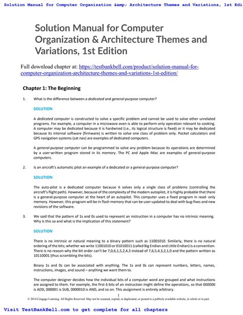 Solution Manual For Computer Organization Architecture Themes And