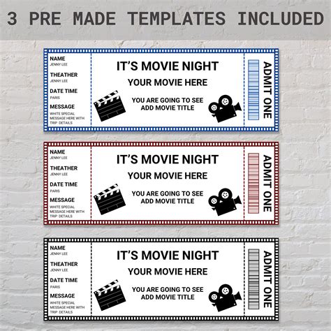 Movie Night Ticket Movie Ticket Printable Movie Night Invitation Movie