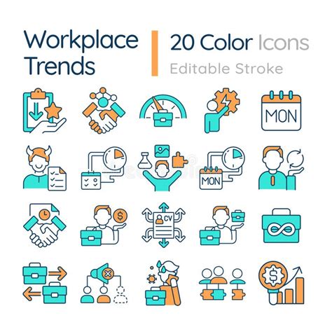 2d Colorful Thin Linear Icons Set For Workplace Trends Stock Vector Illustration Of Simple