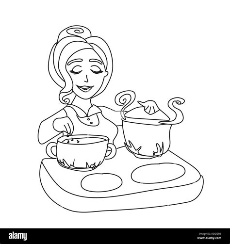 Woman Cooking Cartoon Black And White