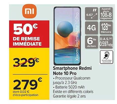 Promo Smartphone Redmi Note 10 Pro Xiaomi Chez Carrefour ICatalogue Fr