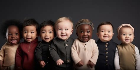 Premium AI Image | Row of six multi ethnic Babies smiling in studio