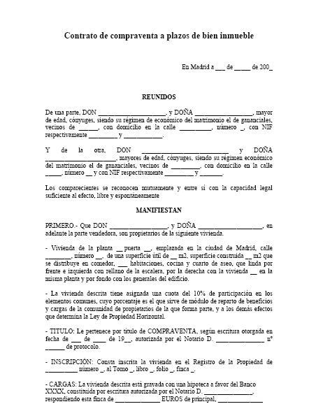 Contrato De Compraventa A Plazos De Bien Inmueble Modelo Contrato