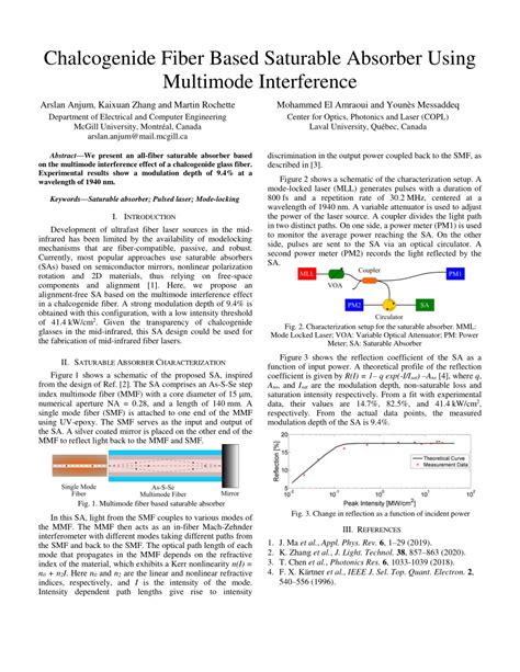 PDF Chalcogenide Fiber Based Saturable Absorber Using Multimode