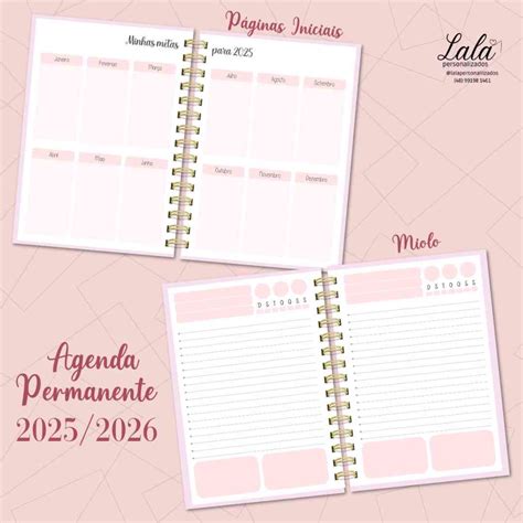 Agenda Permanente 2025 - Arquivo Digital Agenda Permanente 2025/2026 - Rosé | Elo7