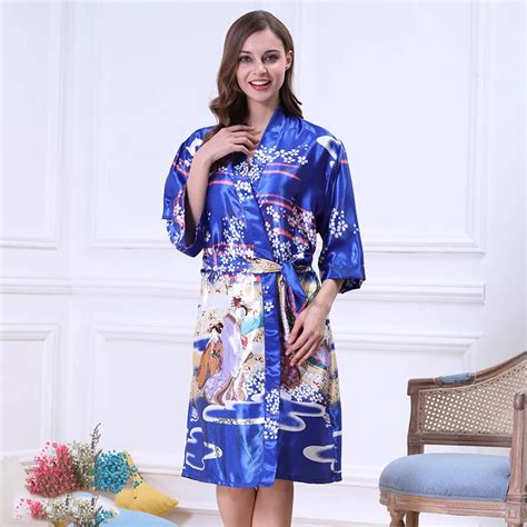 Women Long Robe 2018 New Ladies Faux Silk Floral Summer Bathrobe Thin