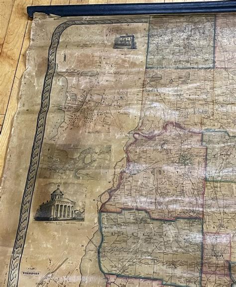 Lot Antique Wall Map Of Cayuga County New York From Actual