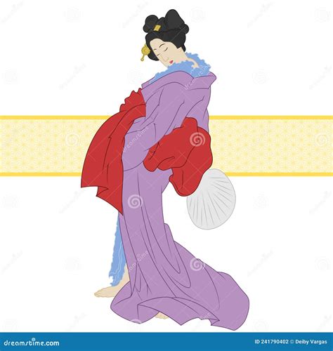 Geisha Holding A Fan Stock Vector Illustration Of History 241790402