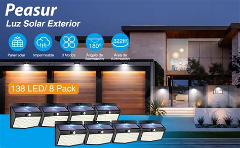 Peasur Luz Solar Exterior Paquete Led Modosluces Solares Led