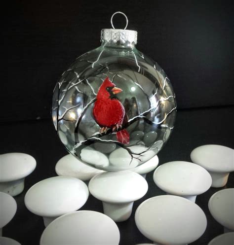 Cardinal Ornament Hand Painted Glass Holiday Christmas Tree Etsy