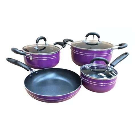 Juego Batería Cocina 7pzas Aluminio Olla Sarten Morado Vbg Sql