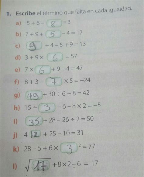 1 Escribe El Termino Que Falta En Cada Igualdad A 5 6 3 C 7