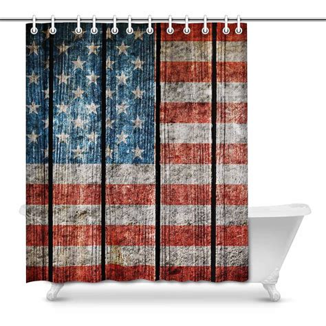 Mkhert Vintage Usa Flag Wooden American Flag House Decor Shower Curtain