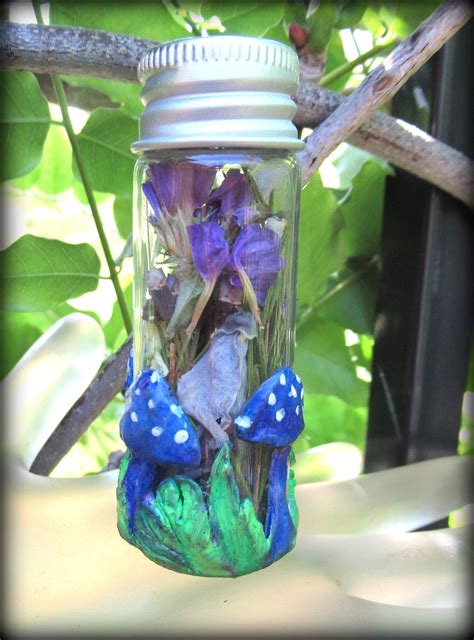 Mushroom Bottle Blue Mushroom Mini Jar Glass Vial Screw Top Etsy