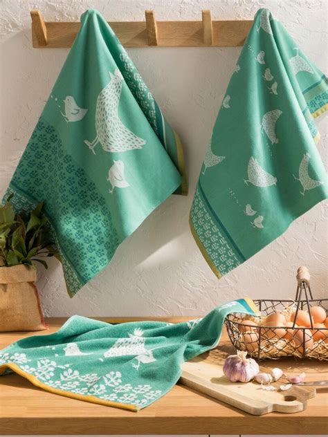 Lot 1 torchon et 1 carré éponge en jacquard de coton COCOTTE Vert