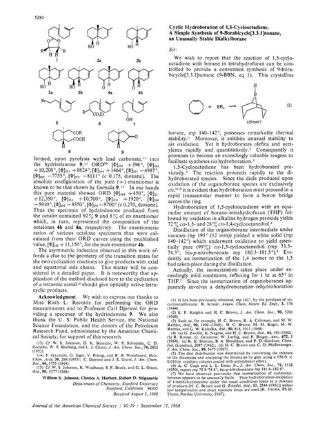 Cyclic Hydroboration Of 1 5 Cyclooctadiene A Simple Synthesis Of 9