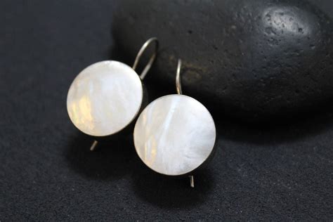 Reserved Sterling Silver Mother Of Pearl Circle Earrings Mother Of