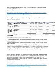 ACCT 211 Homework 5 Inventories And Cost Of Sales Exercises Assignment