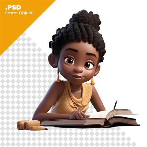 Rendre Numérique 3d D une Mignonne Fille Afro américaine Lisant Un