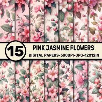 Pink Jasmine Flowers Digital Papers By Elks Art Studio Tpt