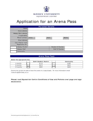 Fillable Online Massey Ac Application For An Arena Pass Massey