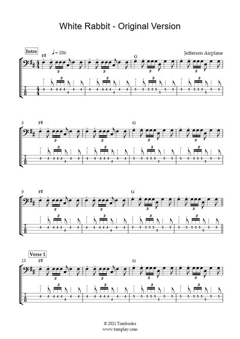 White Rabbit Original Version Jefferson Airplane Bass Tabs