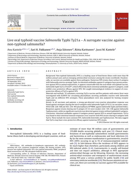 (PDF) Live oral typhoid vaccine Salmonella Typhi Ty21a-A surrogate ...