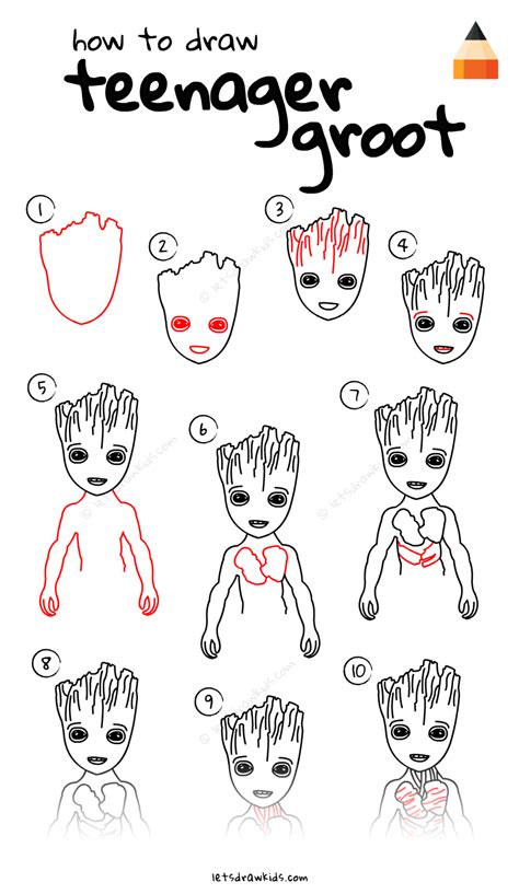 How To Draw Groot Teenager The Guardians Of The Galaxy