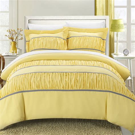 Queen 3 Piece Besily Ruffled Duvet Cover Set In Yellow Duvet Cover Sets Home Duvet Sets