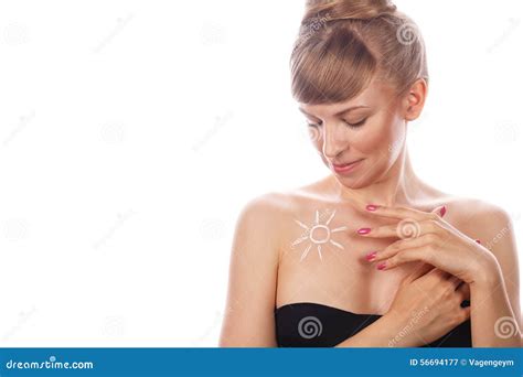 Girl With Nude Makeup Smiling Sunscreen Stock Image Image Of Model Glamour