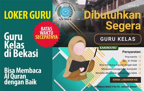 Loker Guru Kelas Di Sdit Annisa Bekasi Pendidikan Pgsd Siapkan Berkas