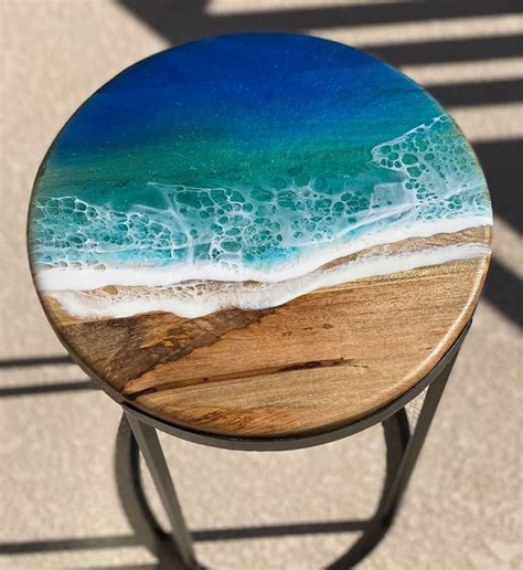 Epoxy Resin Ocean Wave Round Table Wooden Coffee Table Etsy