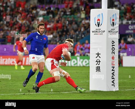 Wales' Aaron Wainwright scores his sides first try during the 2019 ...