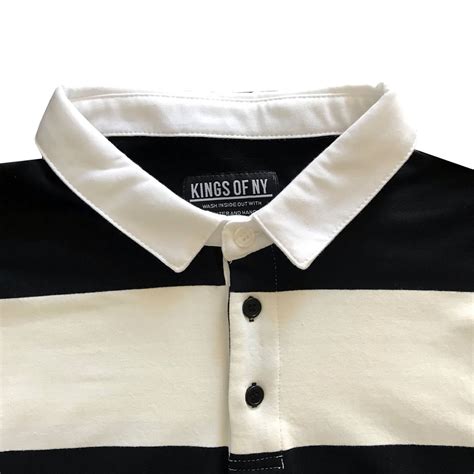 Black And White Comfortable Stretch Striped Mens Rugby Shirt Kings Of Ny