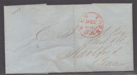 Us Stampless Cover New York December Cent Rate Folded