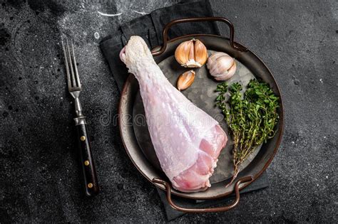 Uncooked Turkey Legs Drumsticks Raw Poultry Meat Black Background