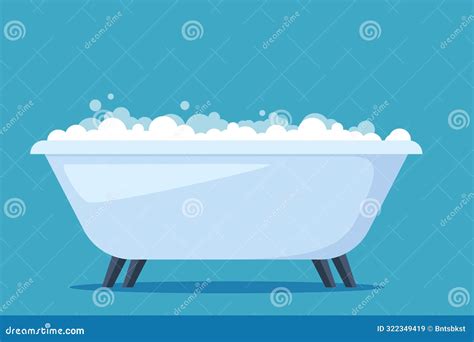 White Bathtub In Bathroom Vintage Bath And Soap Foam Bubbles Vector