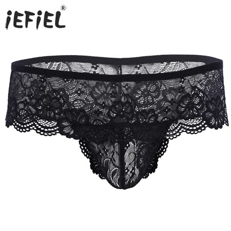 Iefiel Men Lingerie Lacework Open Butt Jockstraps Bulge Pouch String Homme Sexy Gay Mens Panties